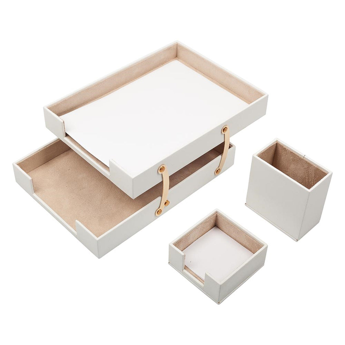 MOOG Leather Desk Set-3 Accessories-Double Document Tray - Tan - 3 PCS