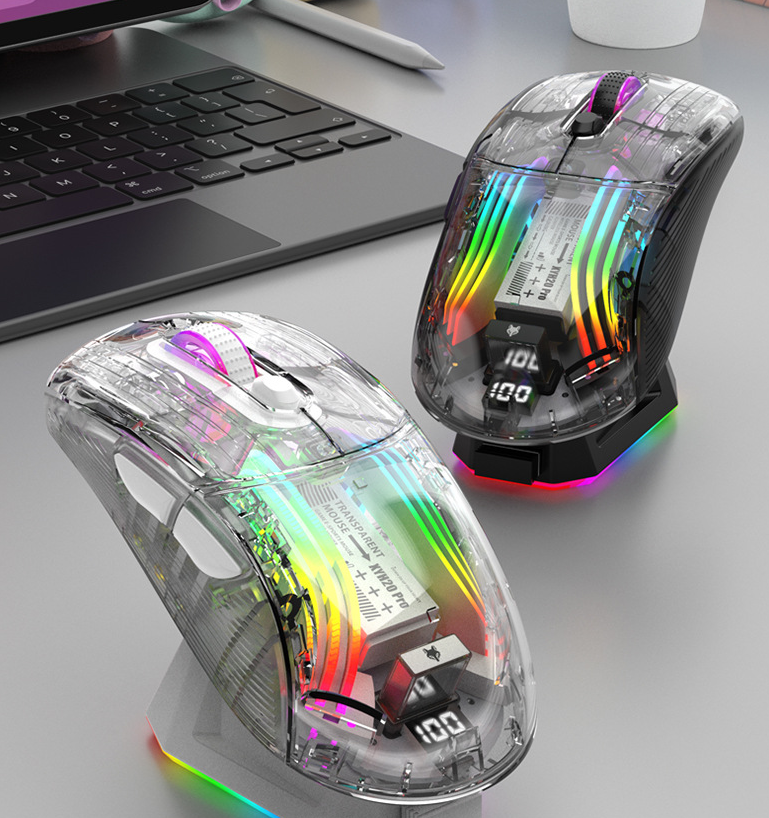 Luminous wireless Bluetooth the third mock examination transparent game mouse with screen charger