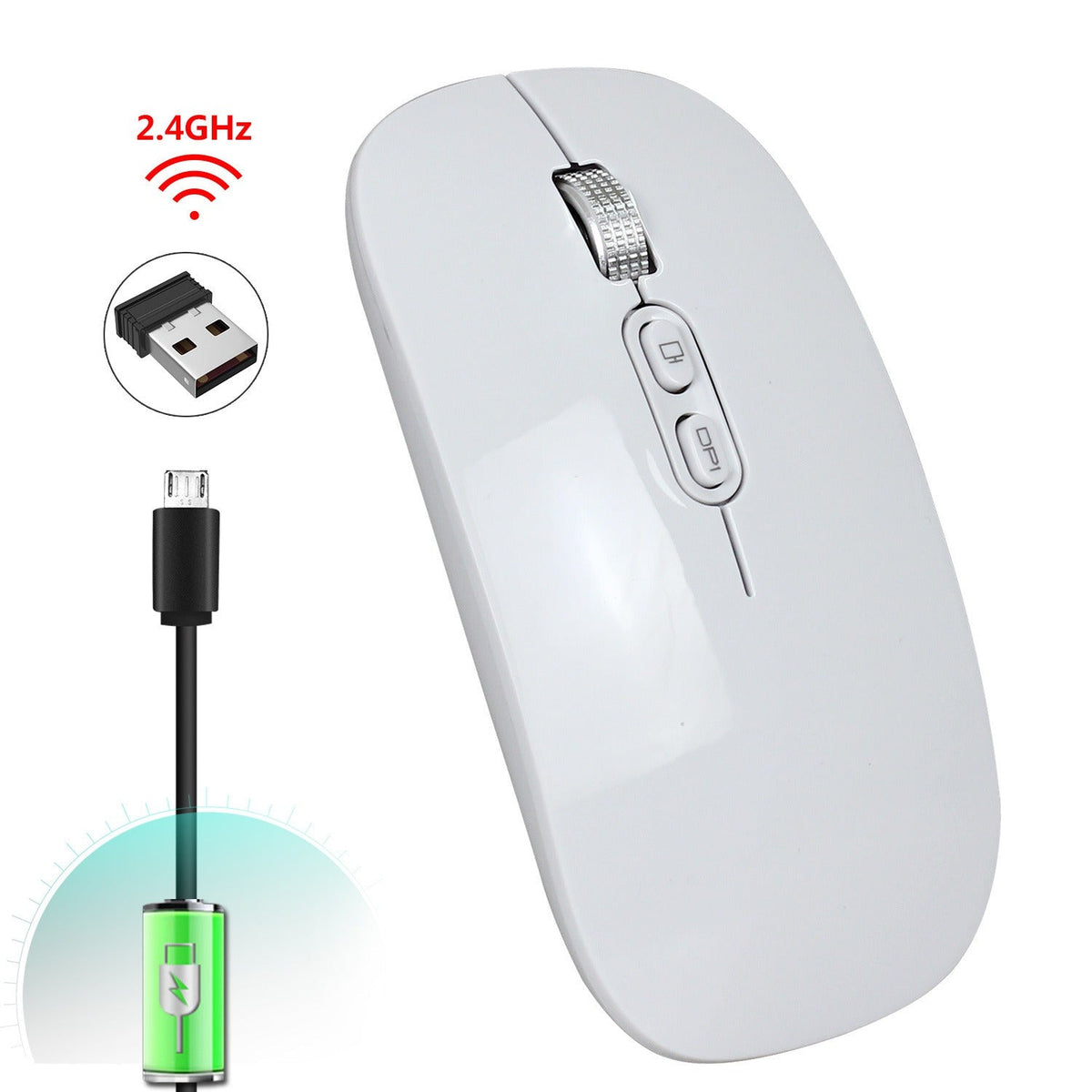 Rechargeable wireless mouse with 2.4G mute and one click return to desktop office mouse with built-in lithium battery