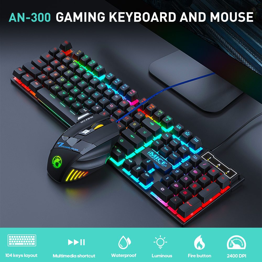 Wired gaming keyboard floating keycap rainbow backlit keyboard and mouse set