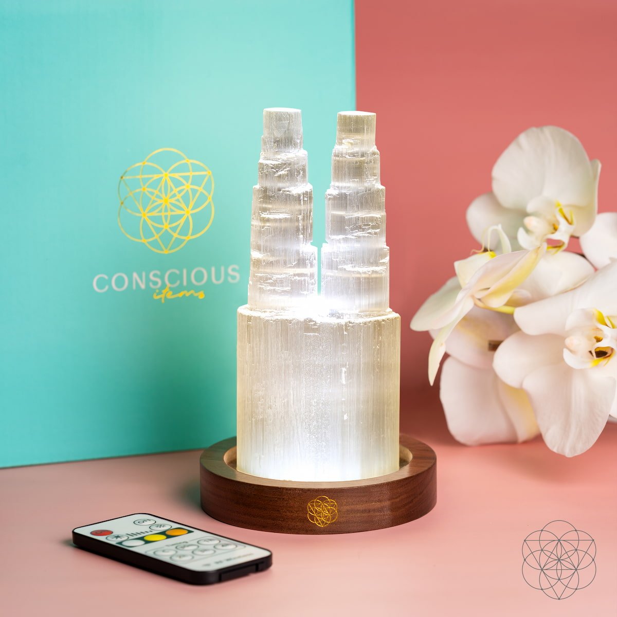 Two-Tower Selenite Lamp