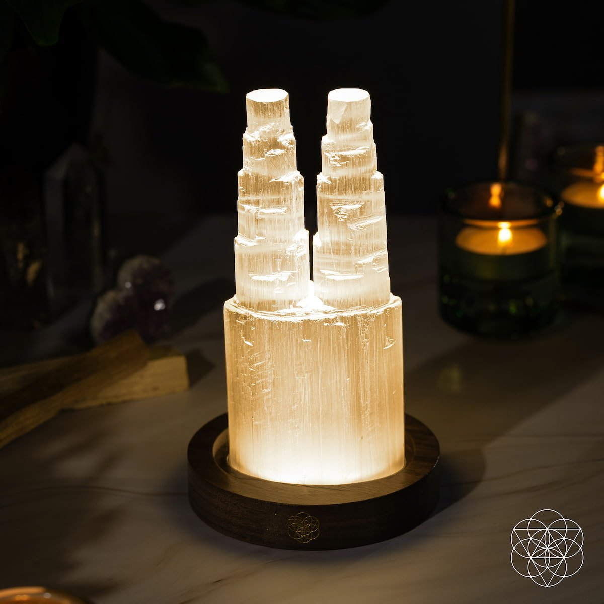 Two-Tower Selenite Lamp