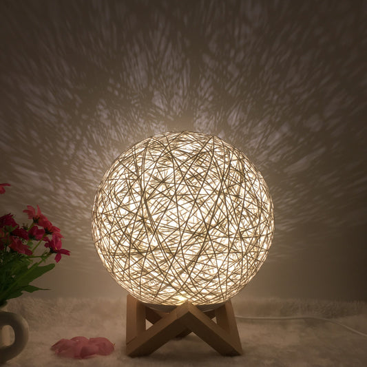 Rattan Linen Table LED Ball Lamp
