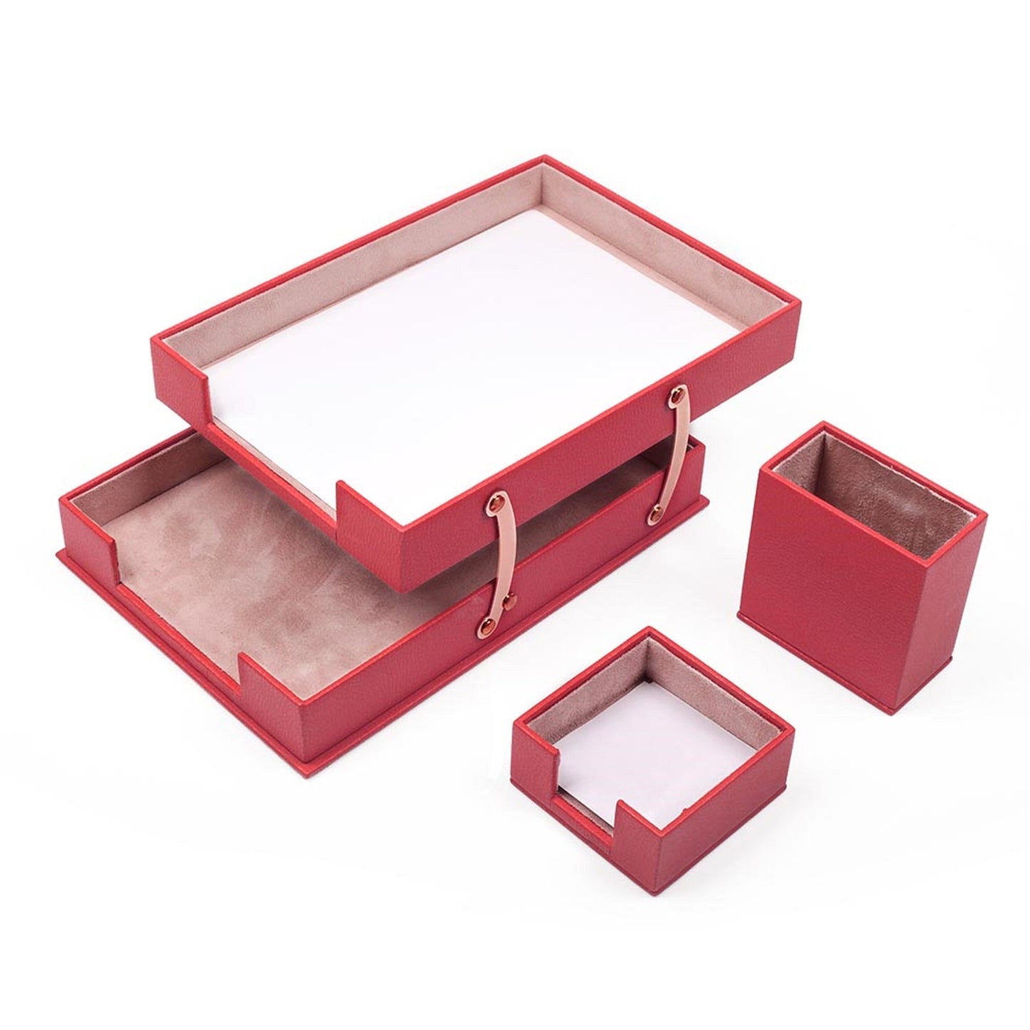 MOOG Leather Desk Set-3 Accessories-Double Document Tray - Tan - 3 PCS