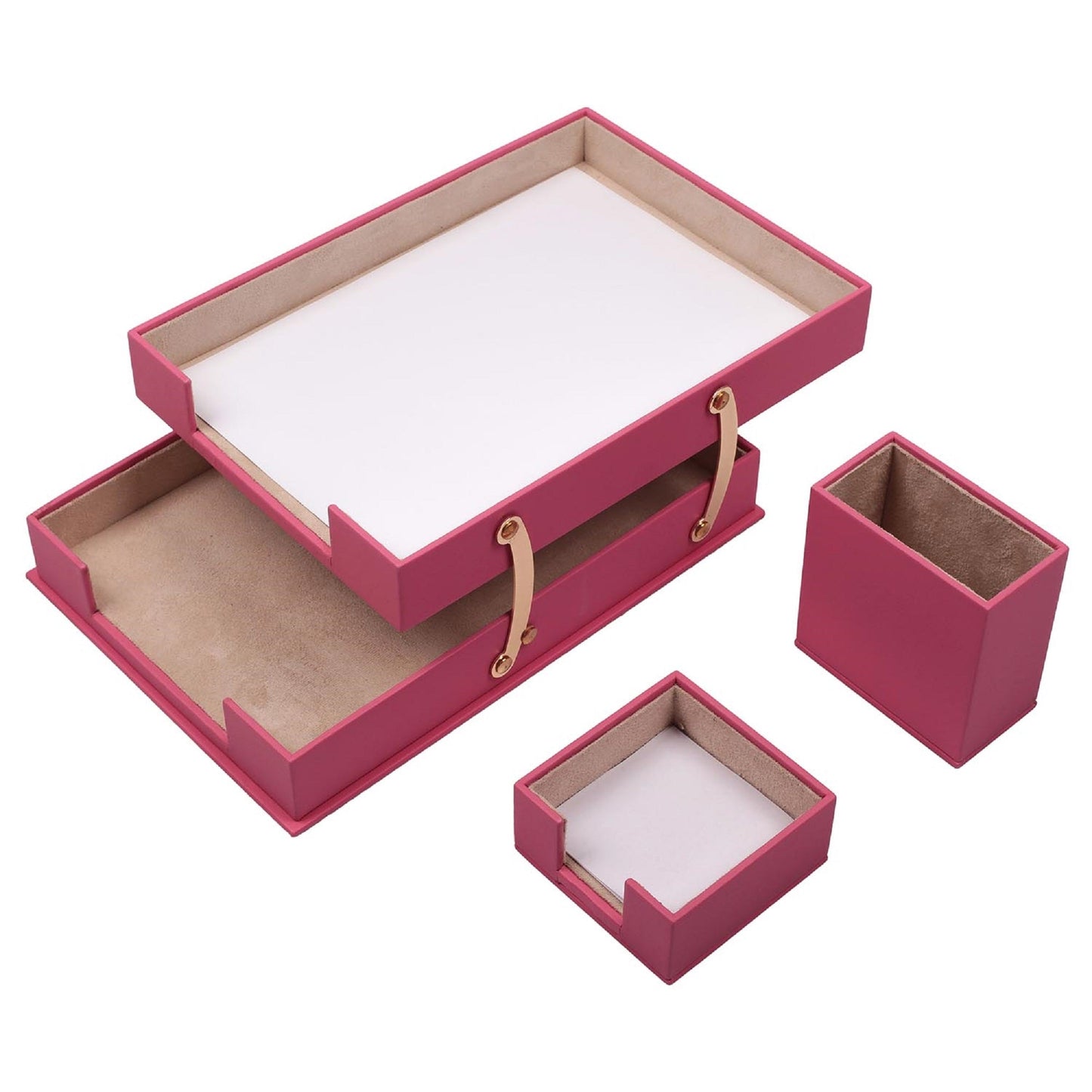 MOOG Leather Desk Set-3 Accessories-Double Document Tray - Tan - 3 PCS