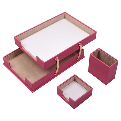 MOOG Leather Desk Set-3 Accessories-Double Document Tray - Tan - 3 PCS