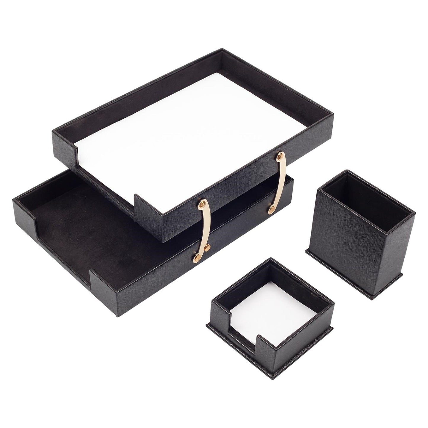 MOOG Leather Desk Set-3 Accessories-Double Document Tray - Tan - 3 PCS
