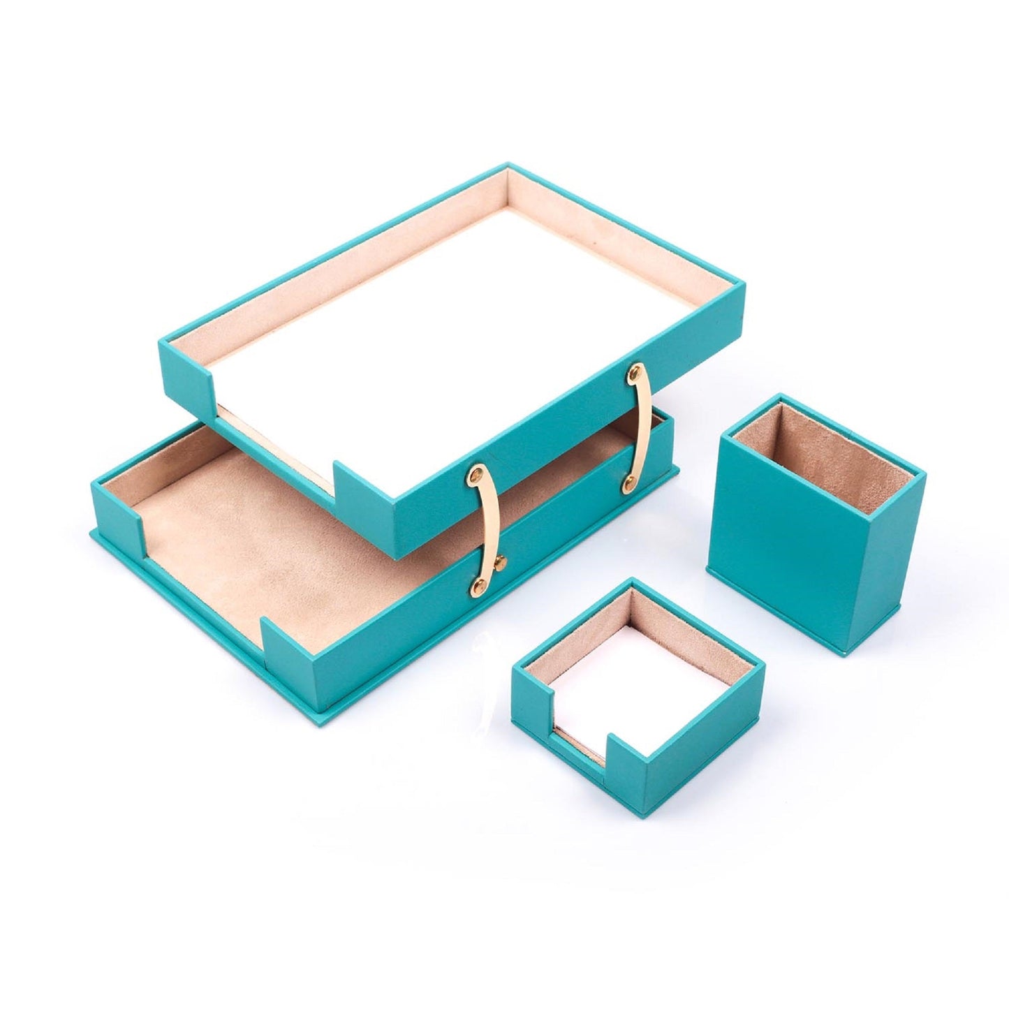 MOOG Leather Desk Set-3 Accessories-Double Document Tray - Tan - 3 PCS