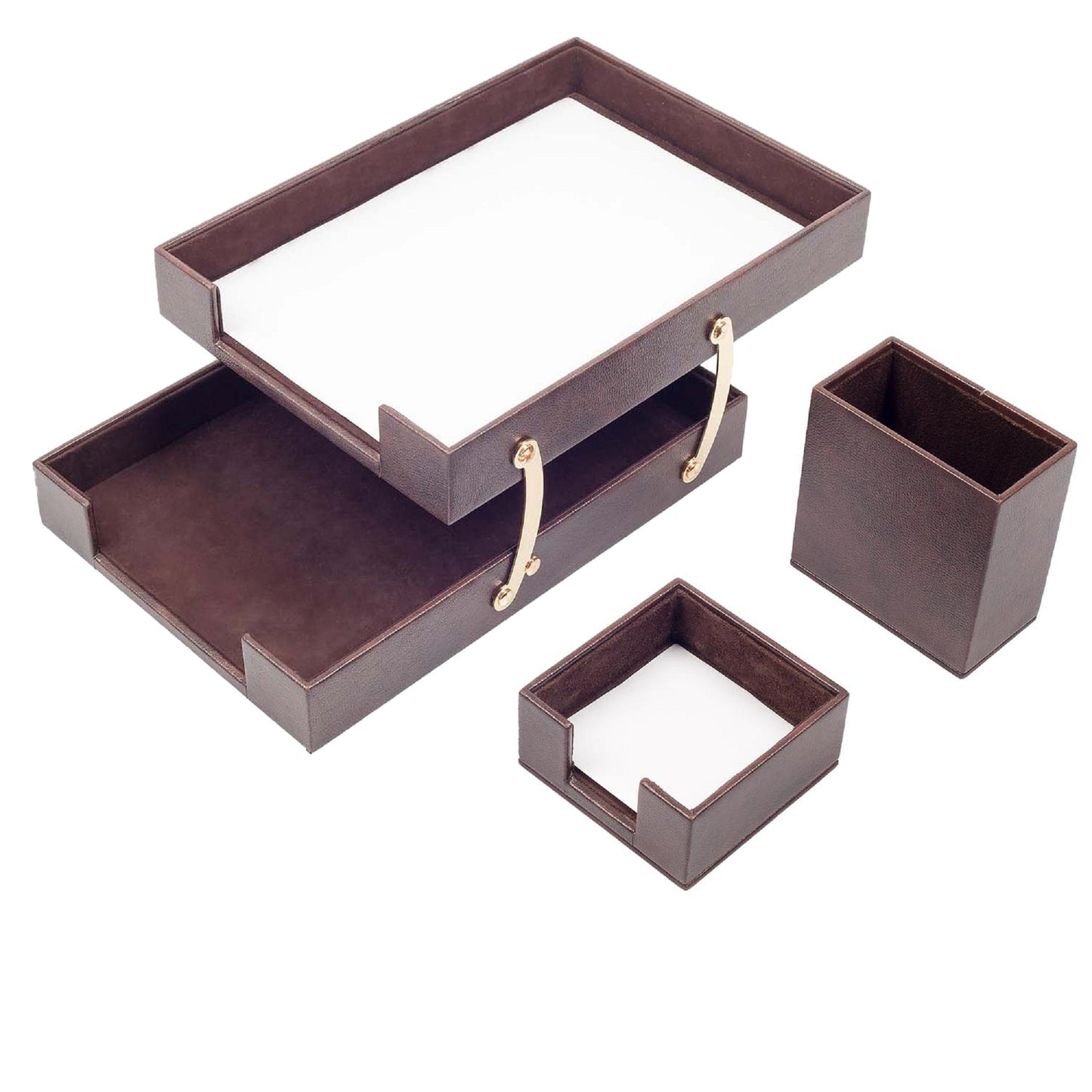 MOOG Leather Desk Set-3 Accessories-Double Document Tray - Tan - 3 PCS
