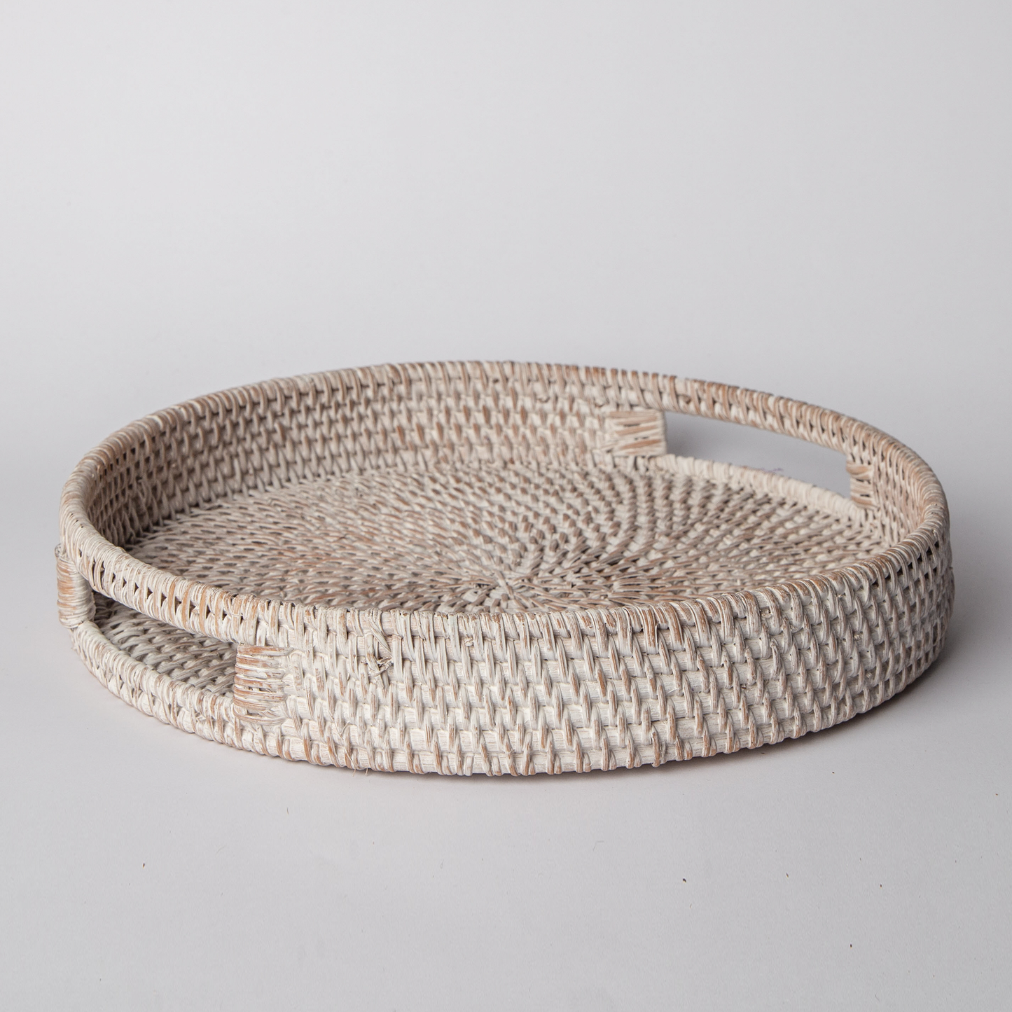 Round Rattan Tray — Decorative White Woven Tray