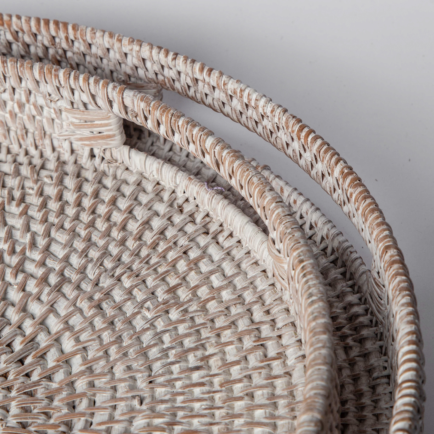 Round Rattan Tray — Decorative White Woven Tray