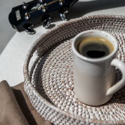 Round Rattan Tray — Decorative White Woven Tray