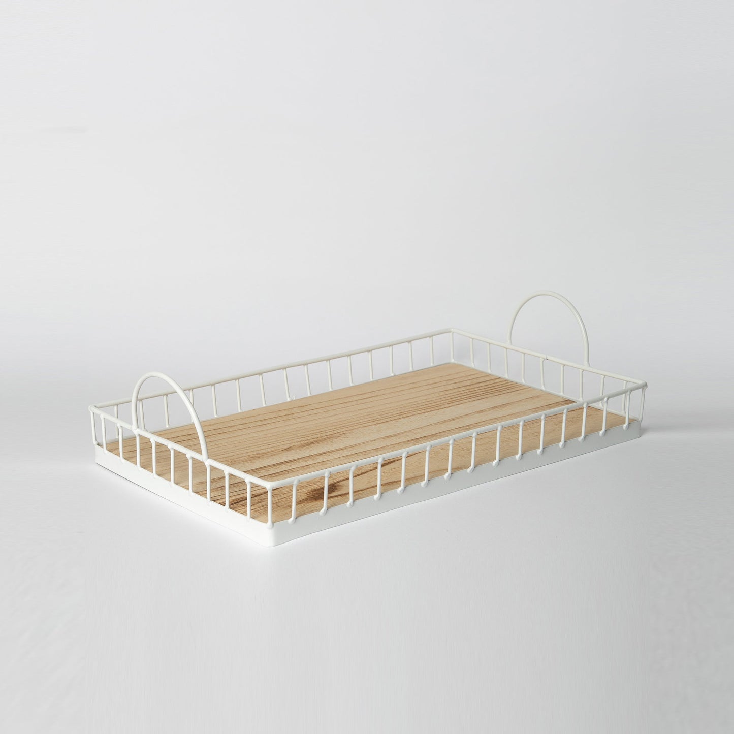 Rectangular Metal & Wood Decorative Tray — Rustic White Accent for Home