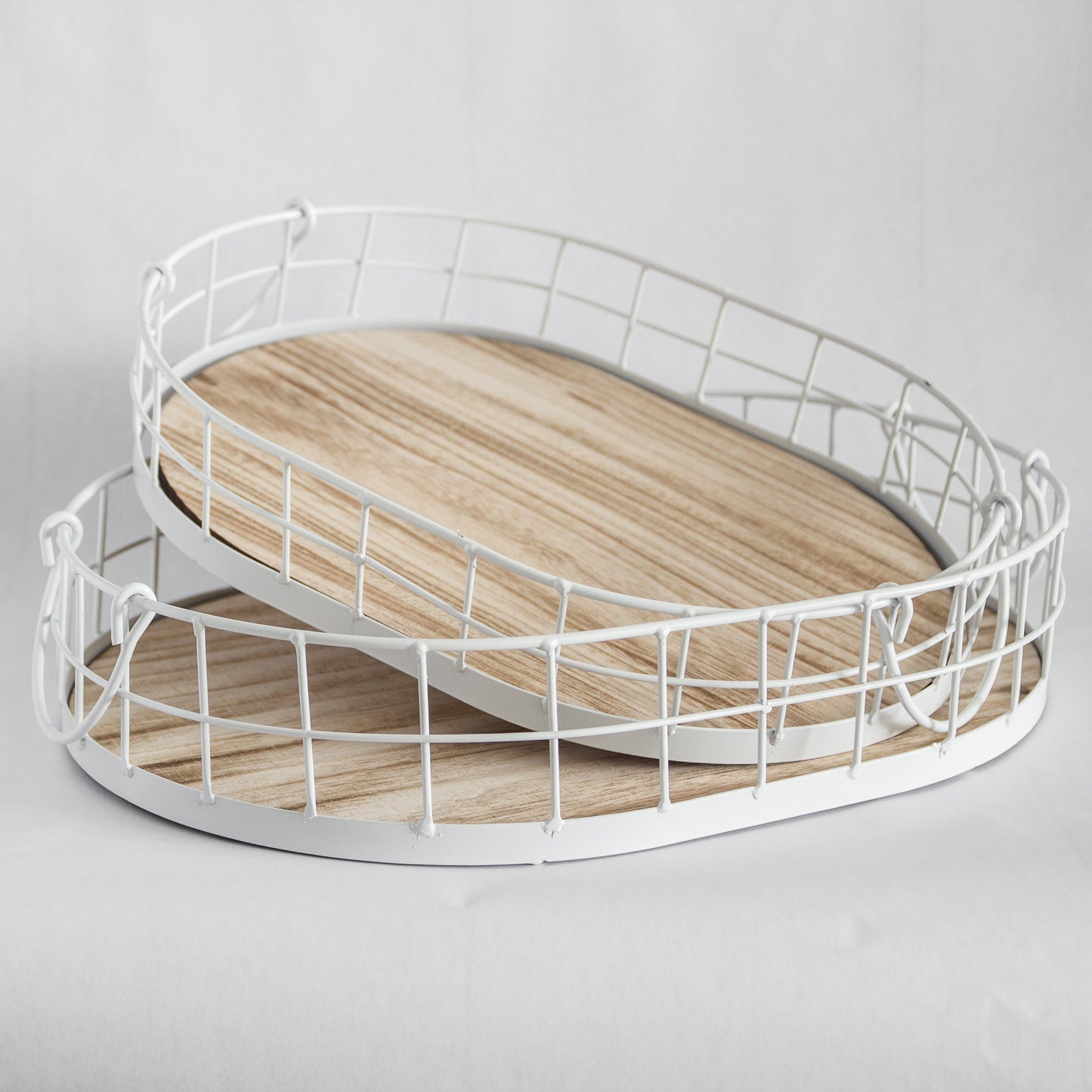 Oval Metal & Wood Decorative Tray — Rustic White Accent Tray for Home