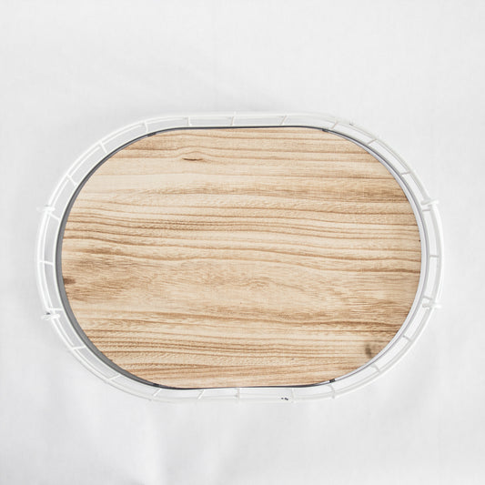 Oval Metal & Wood Decorative Tray — Rustic White Accent Tray for Home