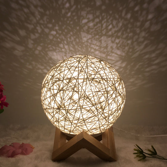 Rattan Linen Table LED Ball Lamp