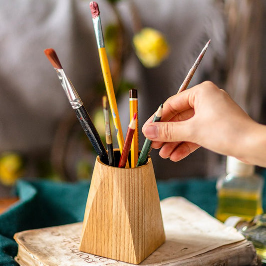 Hand Made Ash Wood Desktop Pen Holder