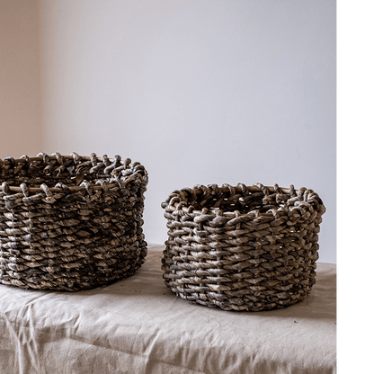 Natural Brown Straw Round Basket