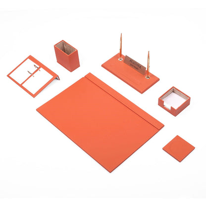 MOOG Leather Desk Set-8 Accessories - Pink - 8 PCS