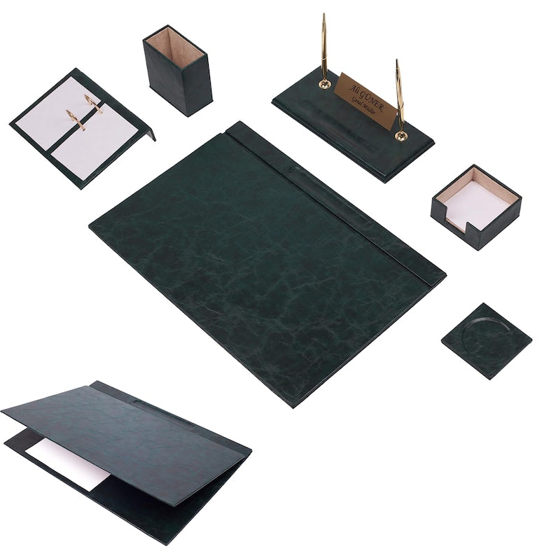 MOOG Leather Desk Set-8 Accessories - Pink - 8 PCS