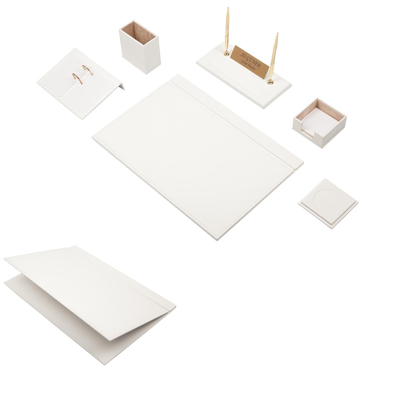 MOOG Leather Desk Set-8 Accessories - Pink - 8 PCS