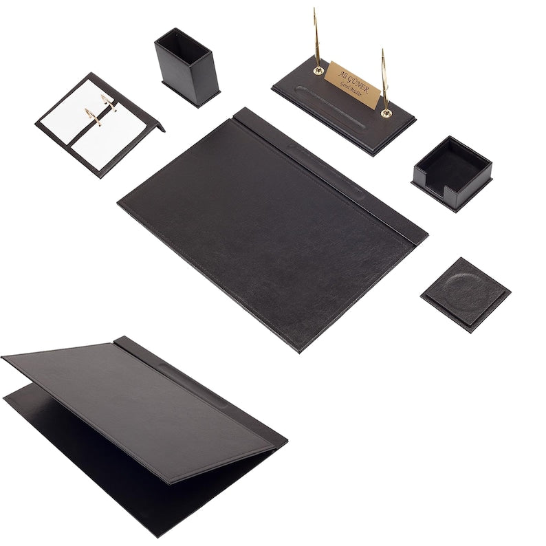MOOG Leather Desk Set-8 Accessories - Pink - 8 PCS