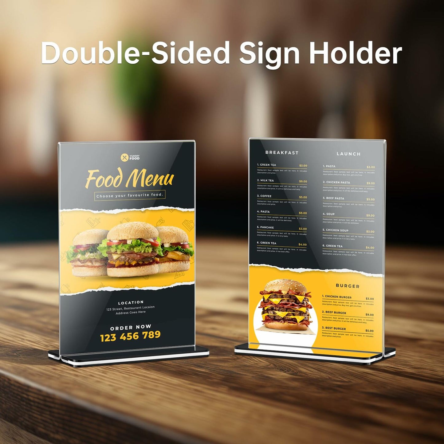3-Pack Acrylic Sign Holder with Black Base
