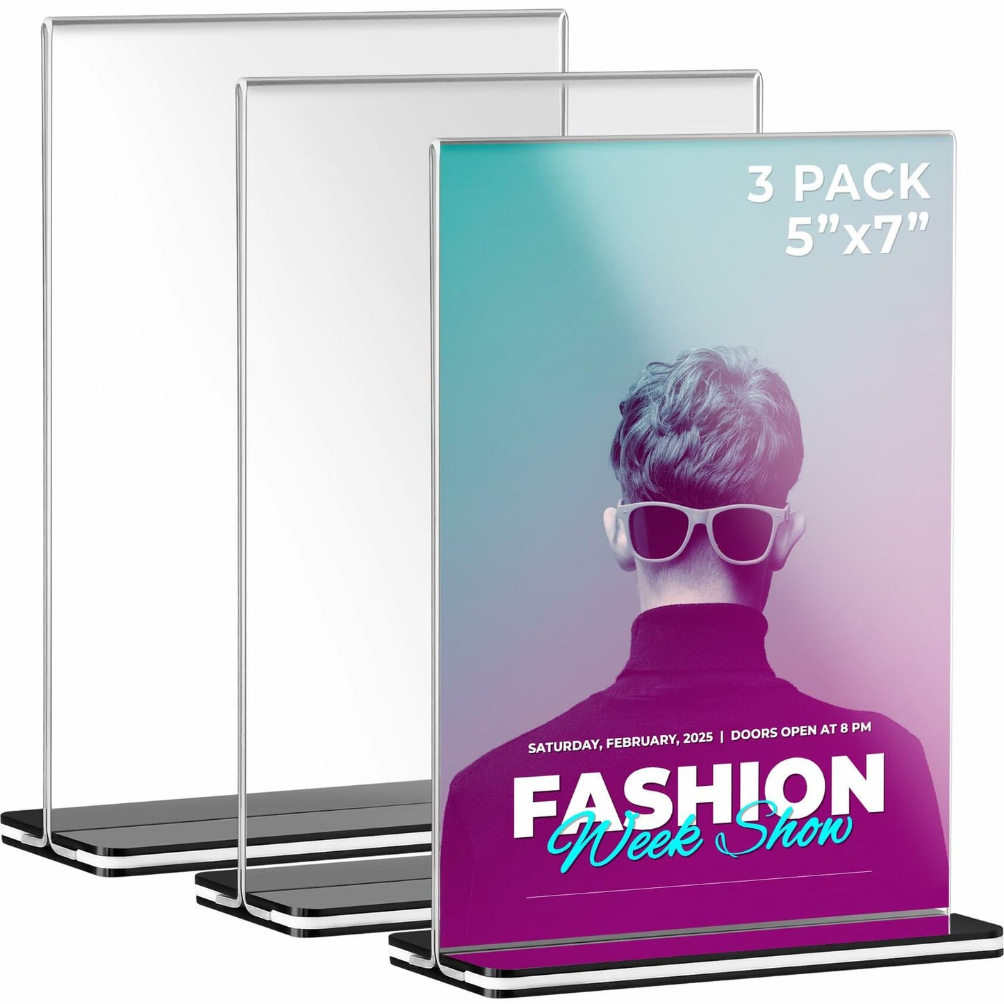 3-Pack Acrylic Sign Holder with Black Base