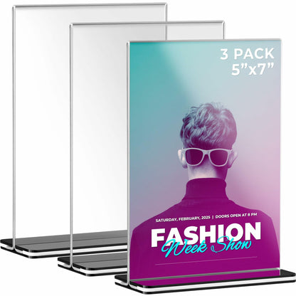 3-Pack Acrylic Sign Holder with Black Base