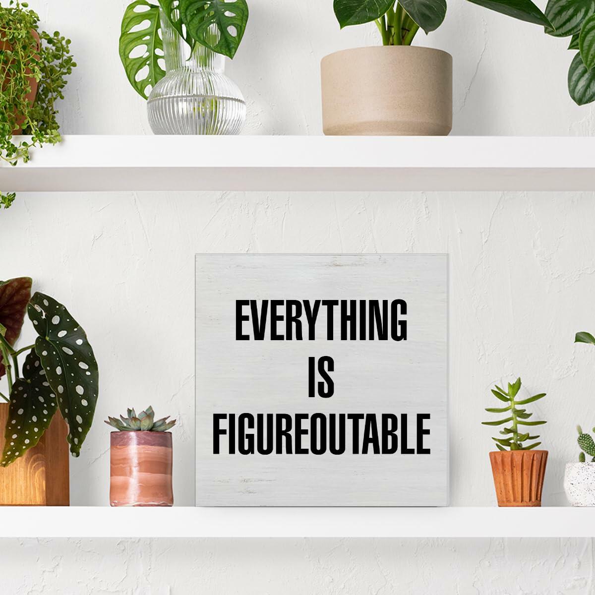 "Everything is Figureoutable" Wooden Desk Sign